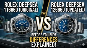 Rolex Deepsea 116660 and 126660 showing design differences in lugs and bracelet width