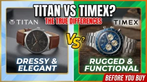 Titan and Timex watches in a store showing they are different brands